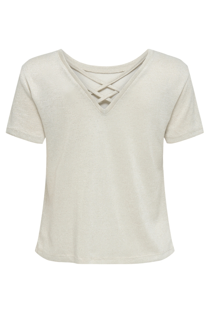 ONLAMBER LIFE S/S GLITTER TOP JRS 15346637 Cloud Dancer/Frosted Almond